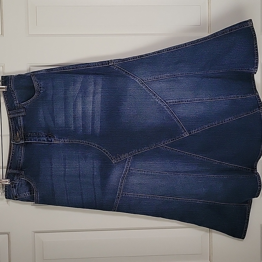 Gitano Denim Jean Maxi Skirt Sz 14 Retro Patchwork Country Girl